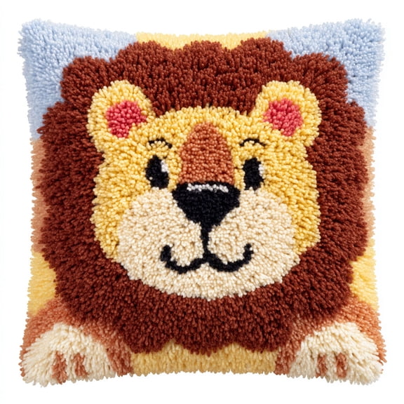 Latch Hook Kits Pillow DIY Hooking Kits Cartoon Lion Pillow Cover Crochet Kits 17x17inch