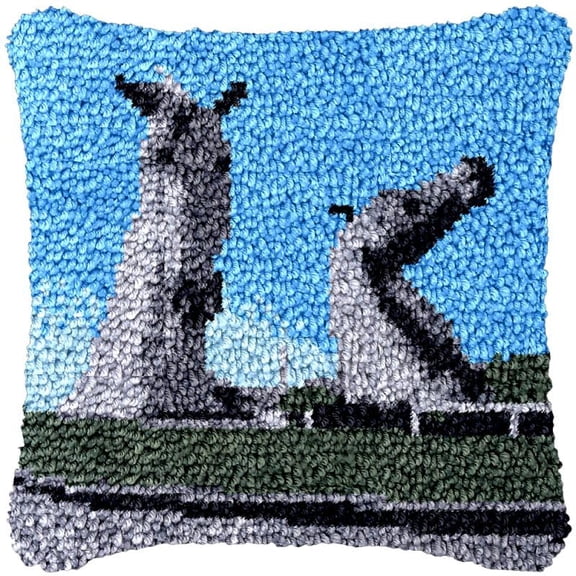 Latch Hook Kits Pillow DIY Rug Cushion Making Kits with preprinted Pattern Canvas Instruction Yarns and Latch Hooking Pillow Cover Easy to Start DIY Home Decor Kits 43x43cm