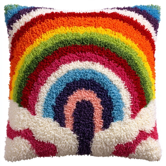 Latch Hook Kits Pillow Handmade Pillowcase Rainbows and Clouds Hook Latch Kit DIY Stitching Latch Hook Pillow Kit 17x17inch