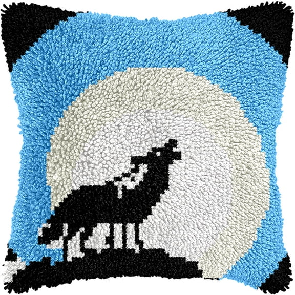 Latch Hook Kits Pillow Night Wolf 17X17 In Printed Canvas Cushion Crochet Yarn Needlework Hook Latch Diy Kit Embroidery Pillowcase Rug Cover Home Sofa Christmas Decoration