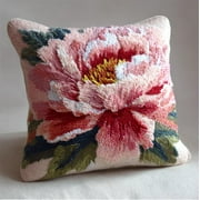 Latch Hook Kits Pillow Printed Canvas DIY Peony 17X17 Inch Handmade Cushion Crochet Yarn Embroidery Needlework Hook Latch Kit Pillowcase Rug Cover Christmas Home Sofa Decoration