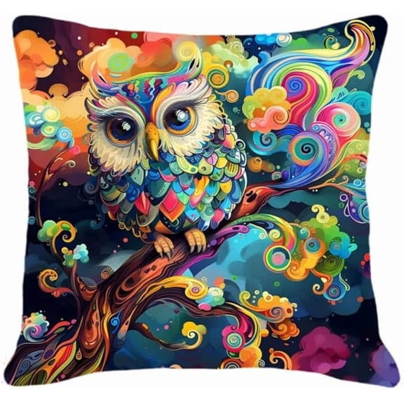 Latch Hook Kits Pillow Printed Canvas Diy Beautiful Owl In The Tree 17X17 Inch Handmade Cushion Crochet Yarn Embroidery Needlework Hook Latch Kit Pillowcase Rug Cover Christmas Home Sofa Dec