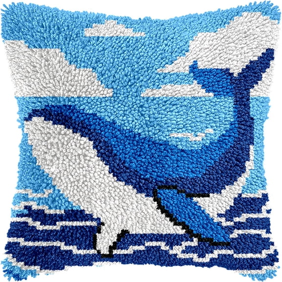Latch Hook Kits Pillow Printed Canvas Diy Sea Dolphins 17X17 Inch Handmade Cushion Crochet Yarn Embroidery Needlework Hook Latch Kit Pillowcase Rug Cover Christmas Home Sofa Decoration