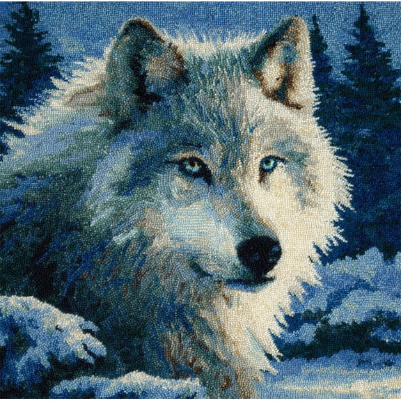 Latch Hook Kits Pillow Printed Canvas Diy Snow Wolf 17X17 Inch Handmade Cushion Crochet Yarn Embroidery Needlework Hook Latch Kit Pillowcase Rug Cover Christmas Home Sofa Decoration