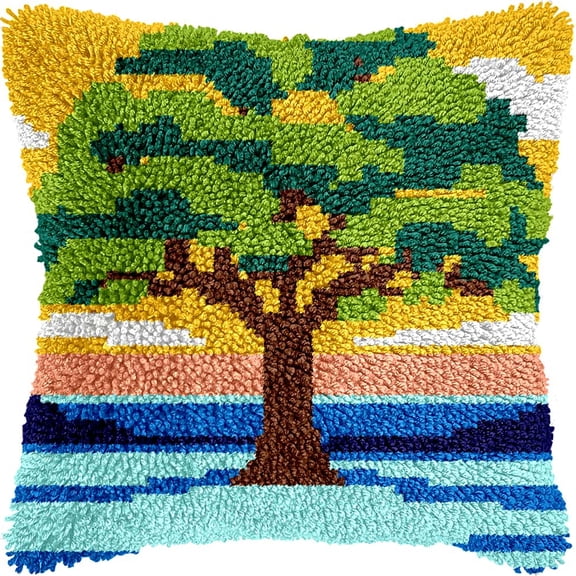 Latch Hook Kits Pillow Tree 17X17 In Printed Canvas Cushion Crochet Yarn Needlework Hook Latch Diy Kit Embroidery Pillowcase Rug Cover Home Sofa Christmas Decoration