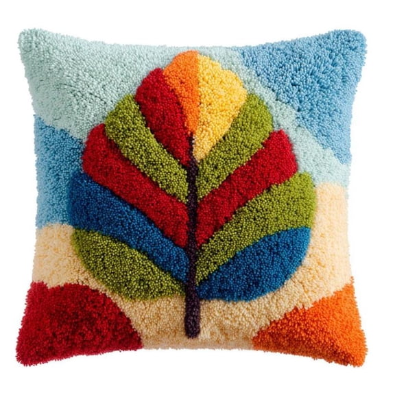 Latch Hook Kits Pillow Tree 17X17Inch Diy Handmade Cushion Crochet Yarn Embroidery Needlework Hook And Latch Kit Pillowcase Rug Cover Home Sofa Christmas Decoration