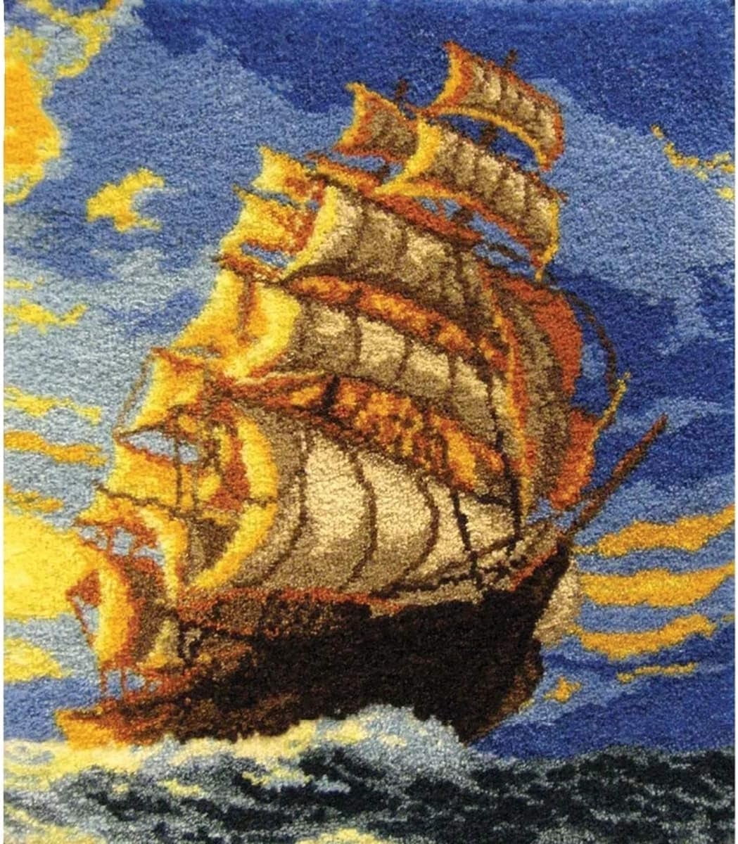 Latch Hook Kits Rug, 3D Pattern Canvas Crochet Needlework Crafts Floor DIY Latch Kits for Adults/Kids(Smooth Sailing, 62*42CM)