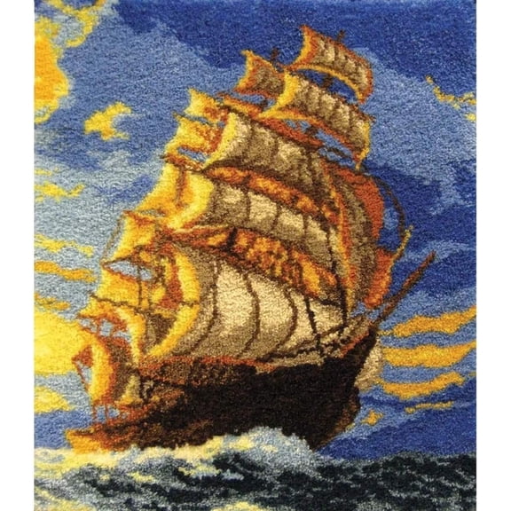 Latch Hook Kits Rug, 3D Pattern Canvas Crochet Needlework Crafts Floor DIY Latch Kits for Adults/Kids(Smooth Sailing, 62*42CM)
