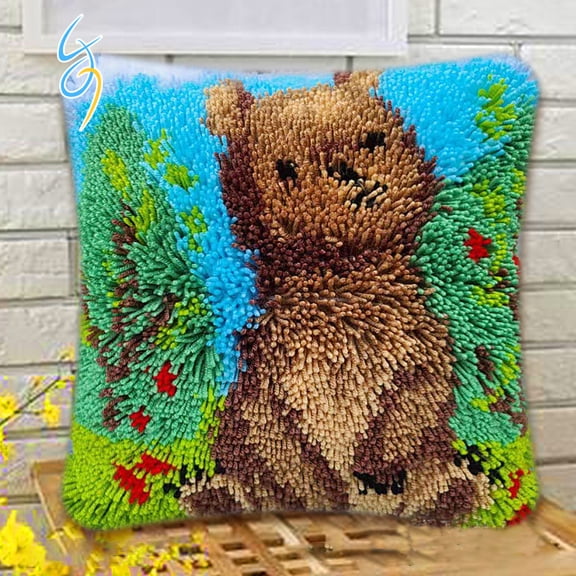 Latch Hook Kits Rug Animal Crochet Yarn Cushion Colour Pre-Printed Canvas Cover Rug Needlework DIY Hook and Latch Kit Home Decoration 40X40cm/15.7X15.7inch 