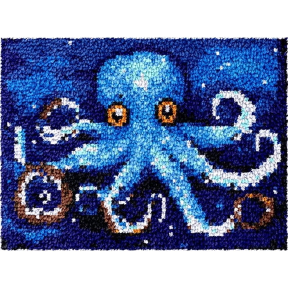 Latch Hook Kits Rug Blue Octopus DIY Cushion Tapestry Making Crochet Hook Mat Making Kits Color Preprinted Pattern Canvas DIY Hooking Needlework Crochet Kits 52x38cm (S11-177)