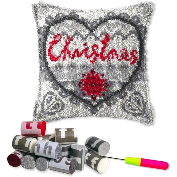 ShowNiceArt Latch Hook Kits Pillow，Christmas | Crochet Yarn Cushion Colour Canvas Cover Needlework DIY Hook 43×43cm/17*17in