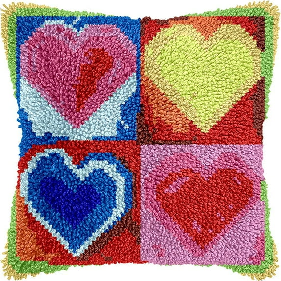 Latch Hook Kits Rug Crochet Yarn Cushion Colour Pre-Printed Canvas Cover Rug Needlework DIY Hook and Latch Kit Home Decoration 43X43cm/17X17inch 