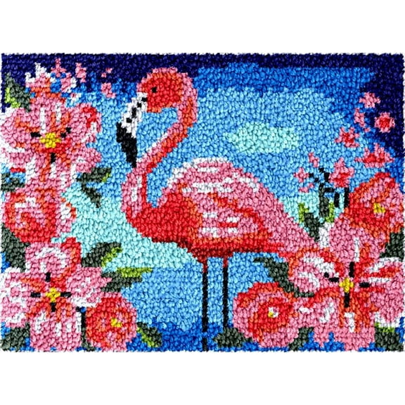 Latch Hook Kits Rug Flamingo Bird DIY Cushion Tapestry Making Crochet Hook Mat Making Kits Color Preprinted Pattern Canvas DIY Hooking Needlework Crochet Kits 52x38cm (S11-152)