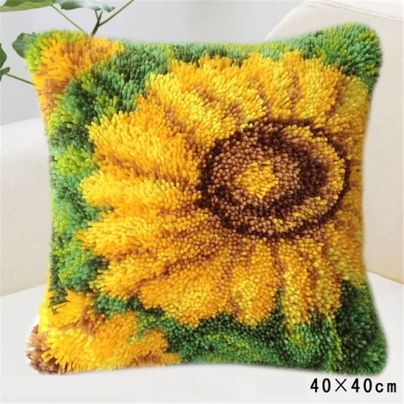 Latch Hook Kits Rug Flower Crochet Yarn Cushion Colour Pre-Printed Canvas Cover Rug Needlework DIY Hook and Latch Kit Home Decoration 40X40cm/15.7X15.7inch 