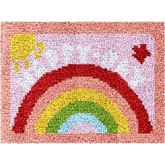 Latch Hook Kits Rug Rainbow DIY Cushion Tapestry Making Crochet Hook Mat Making Kits Color Preprinted Pattern Canvas DIY Hooking Needlework Crochet Kits 52x38cm (S11-44)