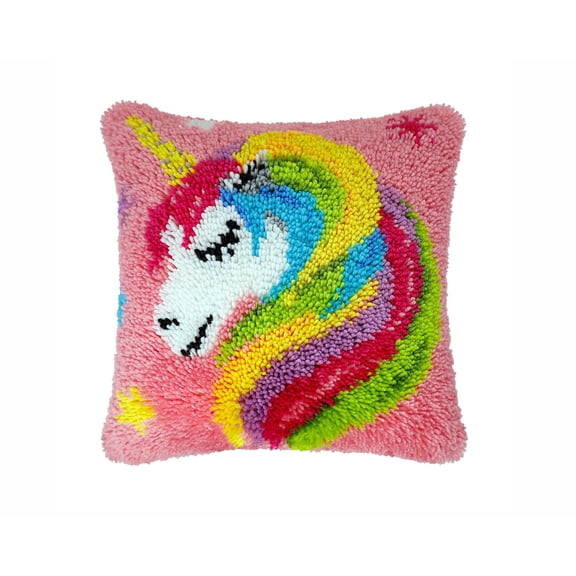 Latch Hook Kits Throw Pillow Cover Unicorn Pattern Printed Crochet Needlework Craft for Kids and Adults Christmas Embroidery Decoration Gift