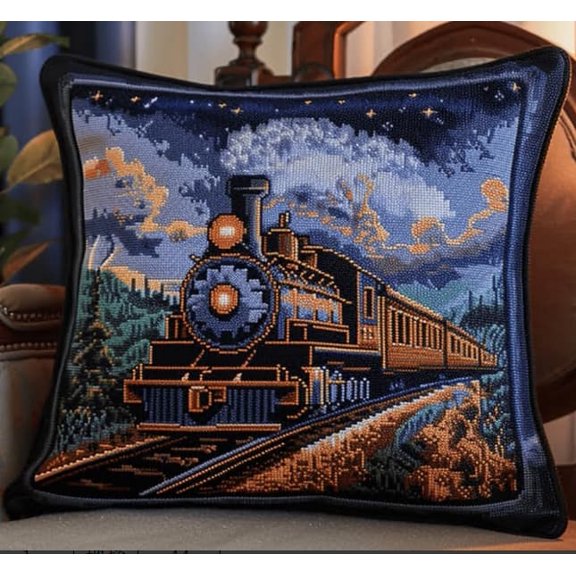 Latch Hook Kits, Train Pillow Cover Diy Crochet Hook Cushion Rug Making Kits With Printed Pattern Canvas Needlework Hooking Adorment 43X43Cm