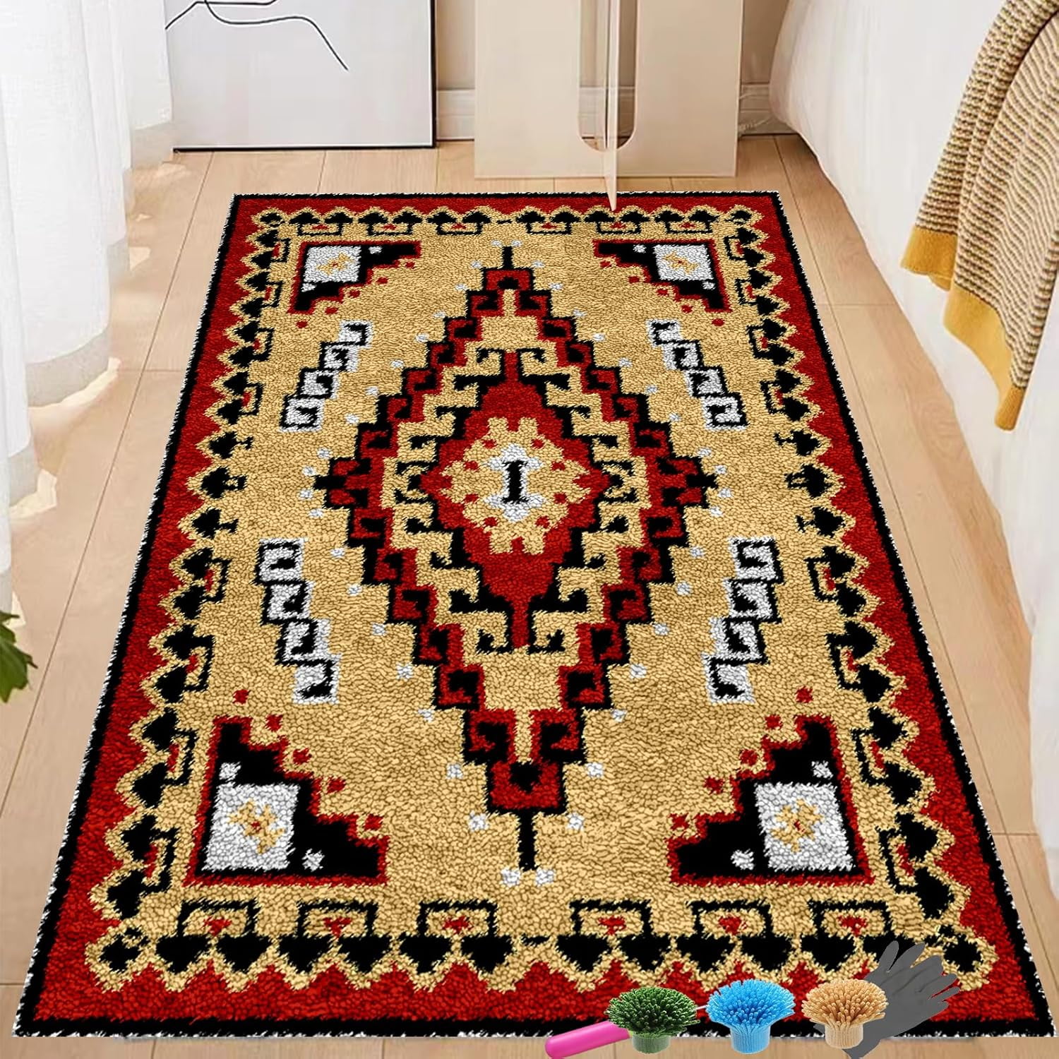 Wallphantom DIY Teppich Knüpfset - Lotus Buddha Design 52x38cm Mit Häkelnadel