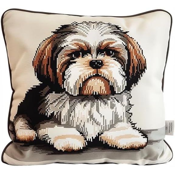 Latch Hook Kits for Adults Beginners Cushion Dog (43X43cm) DIY Handmade Pillowcase Pre-Printed Pattern Needlework Crochet Craft Kits for Sofa