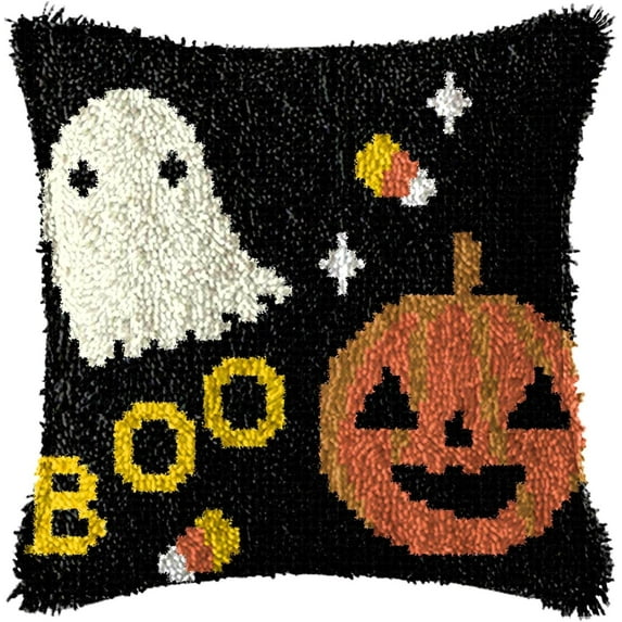 Latch Hook Kits for Adults/Kids Crocheting Pillow Canvas Halloween Pattern Embroidery Tapestry Needlework Home Decor 43 × 43cm / 16.9 * 16.9 inches
