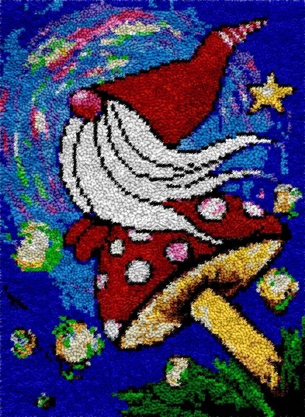 Latch Hook Kits for Adults, Mushroom Christmas | DIY Pillow with Canvas Cushion Crochet Yarn Embroidery Hook