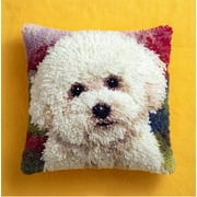 Latch Hook Pillow Case Embroidery Kits white Bichon Frise Dog 17X17Inch Pre-Printed DIY Needlework Latch Hook Cushion Cover Kits for Kids & Adults Beginners,Cross-Stitch Sofa Cushion Cover, E
