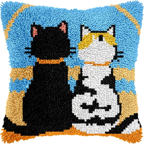 Latch Hook Pillow Case Embroidery Kitscats 17X17Inch Pre-Printed Diy Needlework Latch Hook Cushion Cover Kits For Kids & Adults Beginners,Cross-Stitch Sofa Cushion Cover, Embroidery Kit Easy
