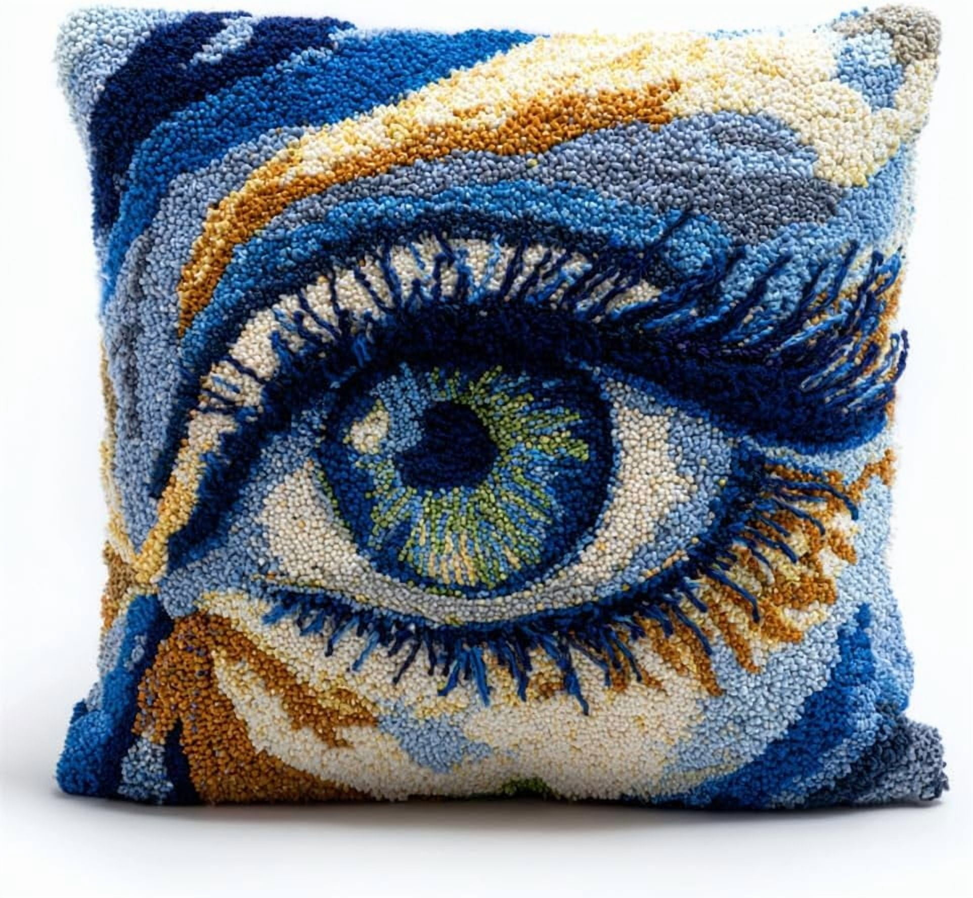 Latch Hook Pillow Case Embroidery Kitseye 17X17Inch Pre-Printed Diy Needlework Latch Hook Cushion Cover Kits For Kids & Adults Beginners,Cross-Stitch Sofa Cushion Cover, Embroidery Kit Easy