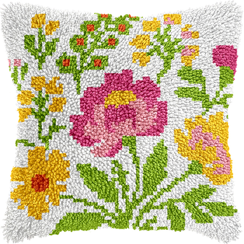 Latch Hook Pillow Case Embroidery Kitsflowers 17X17Inch Pre-Printed Diy Needlework Latch Hook Cushion Cover Kits For Kids & Adults Beginners,Cross-Stitch Sofa Cushion Cover, Embroidery Kit E