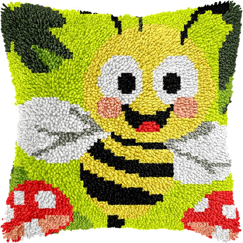 Latch Hook Pillow Case Embroidery Kitssmiling Little Bee 17X17Inch Pre-Printed Diy Needlework Latch Hook Cushion Cover Kits For Kids & Adults Beginners,Cross-Stitch Sofa Cushion Cover, Embro