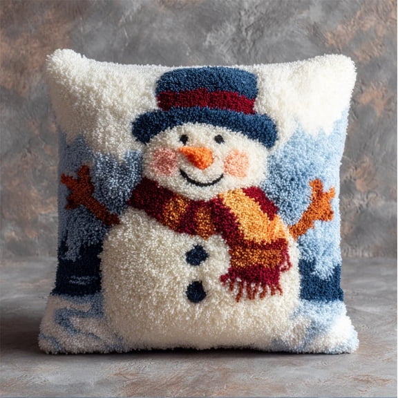 Latch Hook Pillow Case Kits 17x17inch, Cartoon Snowman Latch Hook Cushion Cover Kits