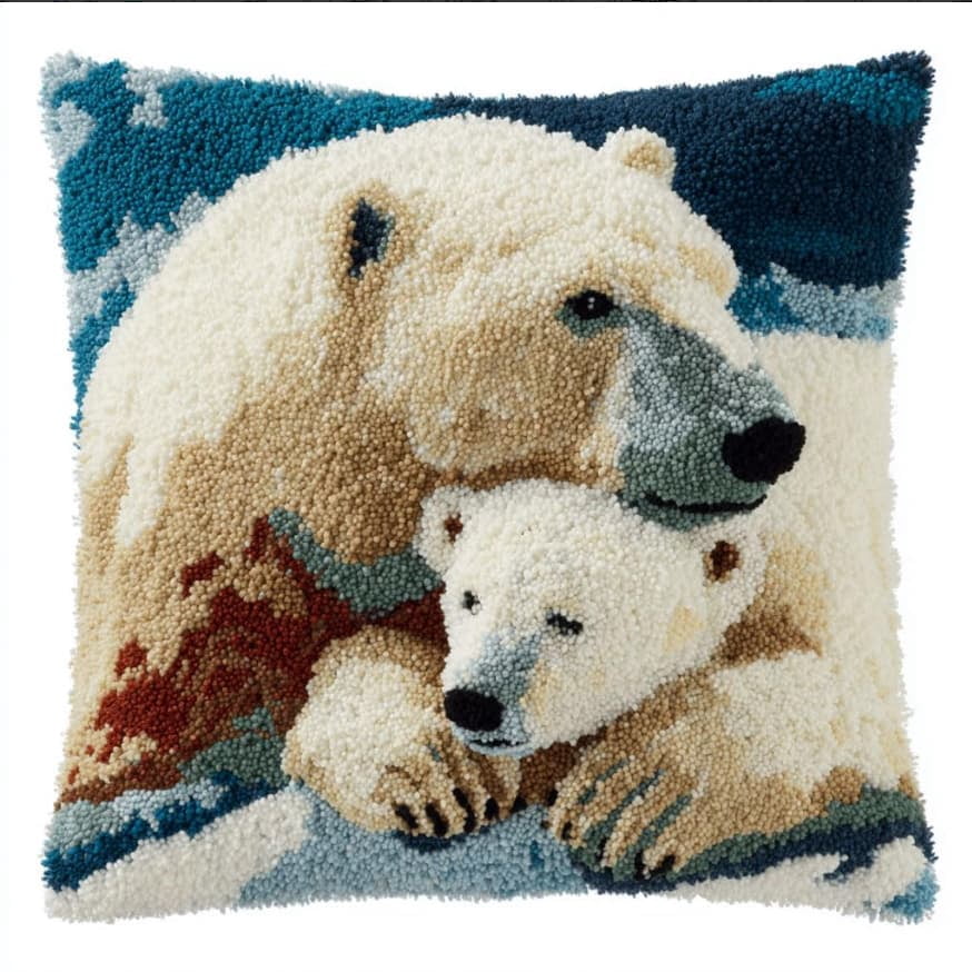 Latch Hook Pillow Case Kits,Bear 17X17 Inch Latch Hook Cushion Cover Kit,Knitting Kits Cushion For Adults And Beginners Rug Making Kit For Starters