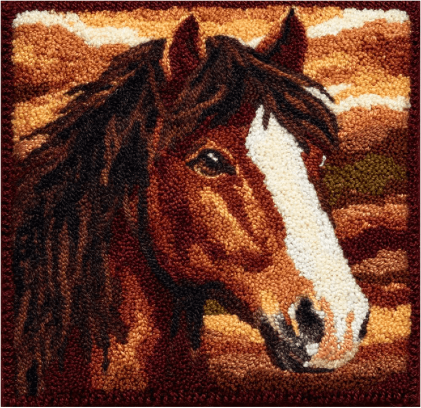 Latch Hook Pillow Case Kits,Brown Horse 17X17Inch 3D DIY Latch Hook Cushion Cover Kit,Knitting Kits Cushion For Adults And Beginners Rug Making Kit For Starters