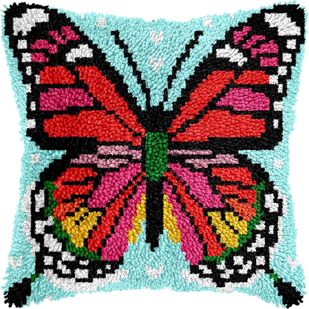 Latch Hook Pillow Case Kits,Butterfly 17X17 Inch Latch Hook Cushion Cover Kit,Knitting Kits Cushion For Adults And Beginners Rug Making Kit For Starters