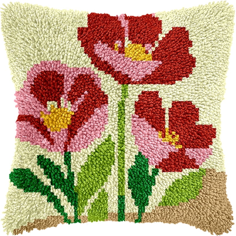 Latch Hook Pillow Case Kits,Chrysanthemum 17X17Inch 3D Diy Latch Hook Cushion Cover Kit,Knitting Kits Cushion For Adults And Beginners Rug Making Kit For Starters