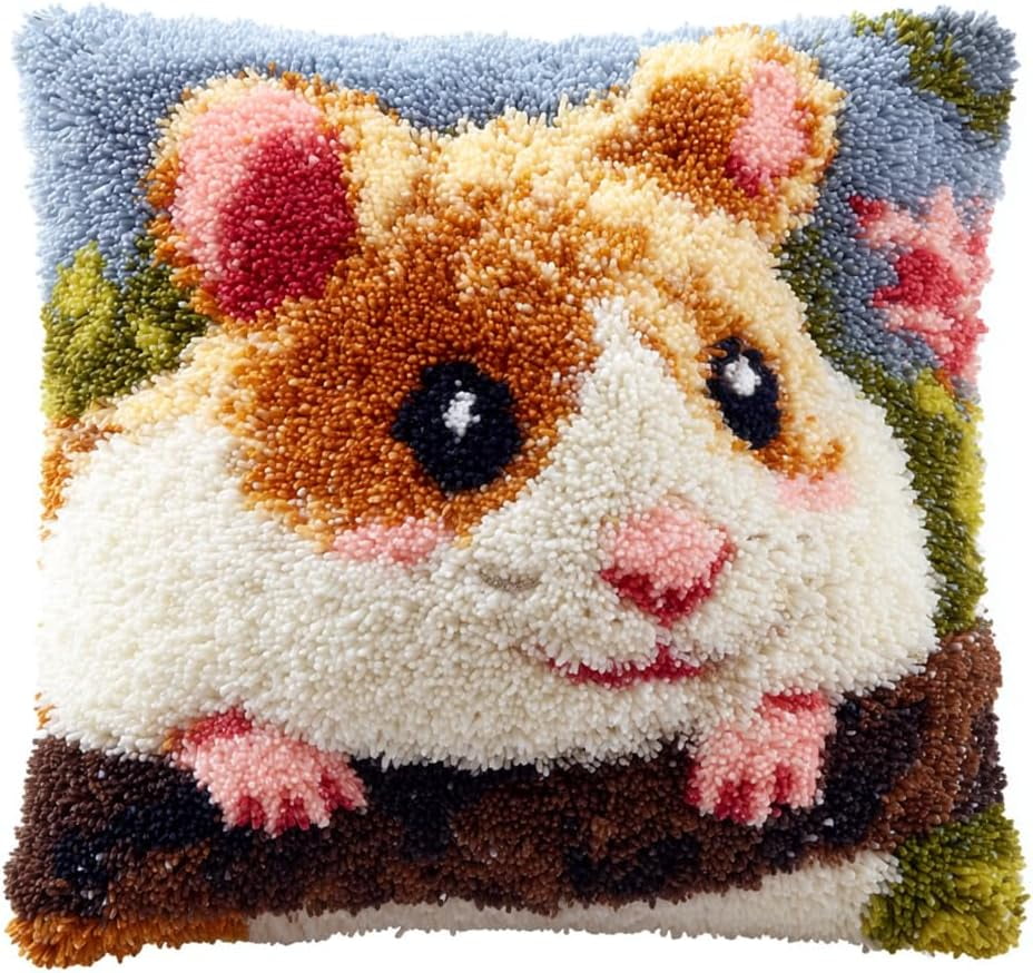 Latch Hook Pillow Case Kits,Cute Mouse 17X17Inch 3D Diy Latch Hook Cushion Cover Kit,Knitting Kits Cushion For Adults And Beginners Rug Making Kit For Starters