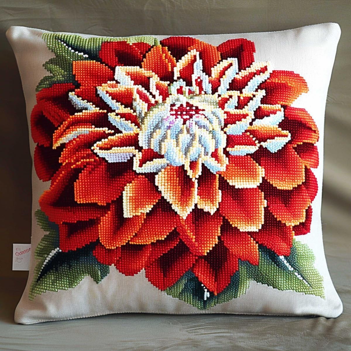 Latch Hook Pillow Case Kits,Dahlia 17X17Inch 3D Diy Latch Hook Cushion Cover Kit,Knitting Kits Cushion For Adults And Beginners Rug Making Kit For Starters