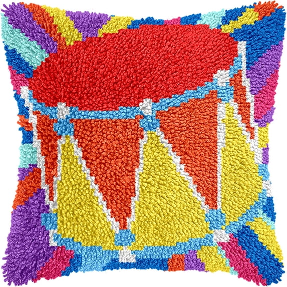 Latch Hook Pillow Case Kits,Drum 17X17Inch 3D Diy Latch Hook Cushion Cover Kit,Knitting Kits Cushion For Adults And Beginners Rug Making Kit For Starters