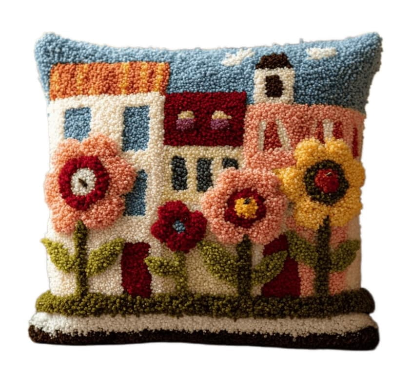 Latch Hook Pillow Case Kits,Flower 17X17 Inch Latch Hook Cushion Cover Kit,Knitting Kits Cushion For Adults And Beginners Rug Making Kit For Starters