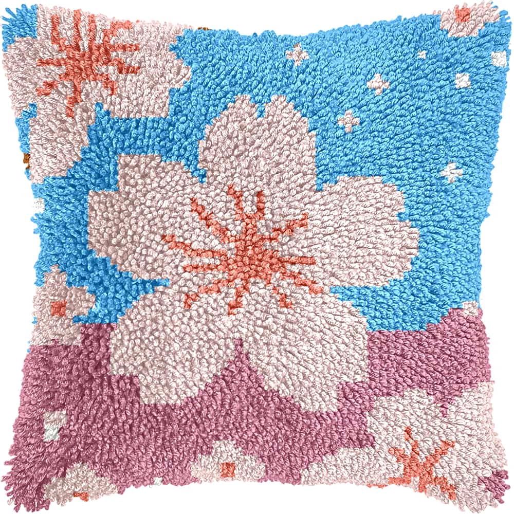 Latch Hook Pillow Case Kits,Flower 17X17 Inch Latch Hook Cushion Cover Kit,Knitting Kits Cushion For Adults And Beginners Rug Making Kit For Starters