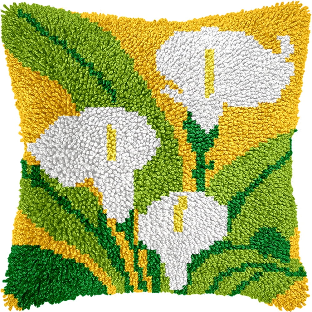Latch Hook Pillow Case Kits,Flowers 17X17Inch 3D Diy Latch Hook Cushion Cover Kit,Knitting Kits Cushion For Adults And Beginners Rug Making Kit For Starters