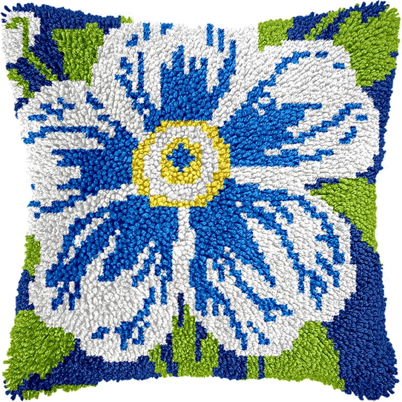 Latch Hook Pillow Case Kits,Flowers 17X17Inch 3D Diy Latch Hook Cushion Cover Kit,Knitting Kits Cushion For Adults And Beginners Rug Making Kit For Starters