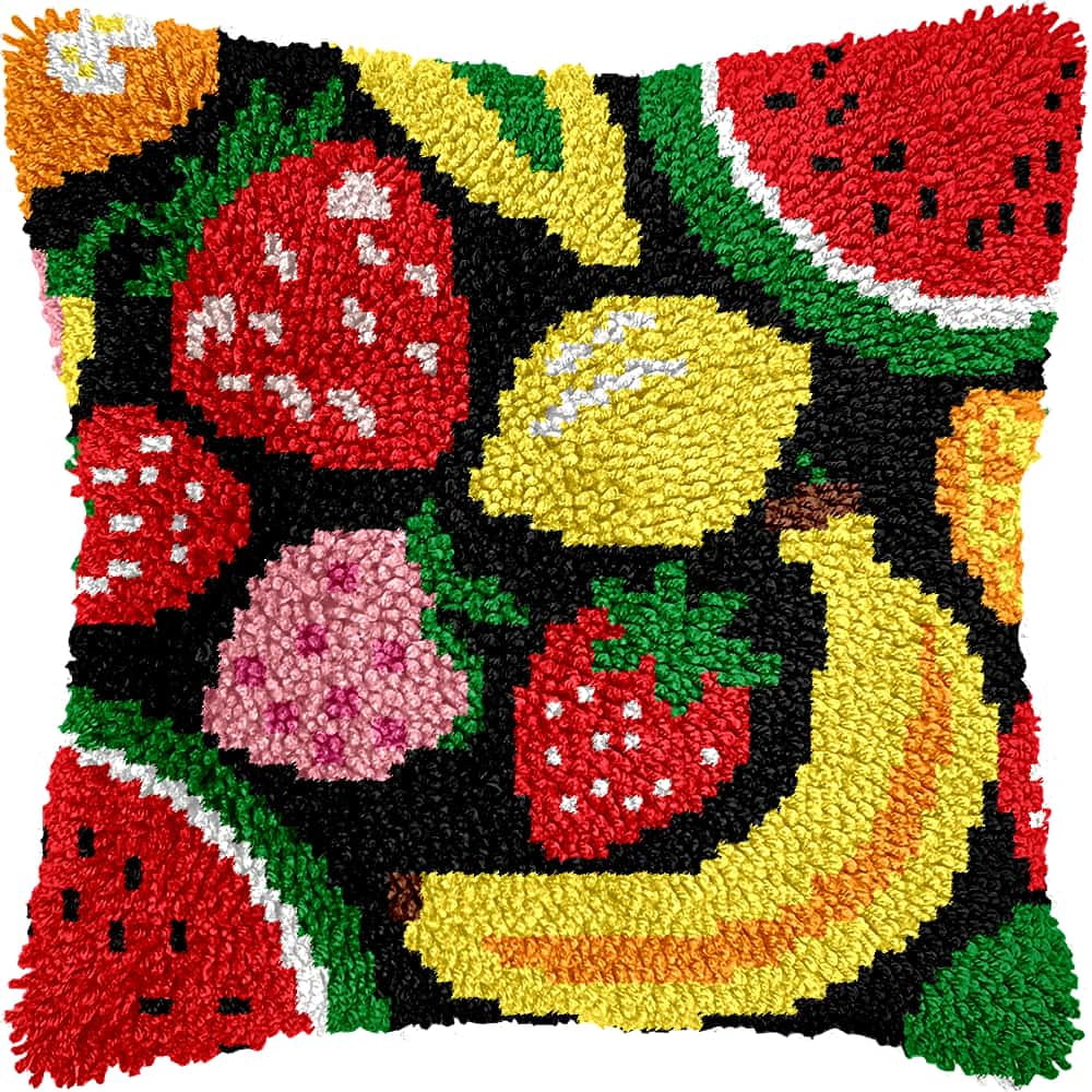 Latch Hook Pillow Case Kits,Fruit 17X17 Inch Latch Hook Cushion Cover Kit,Knitting Kits Cushion For Adults And Beginners Rug Making Kit For Starters