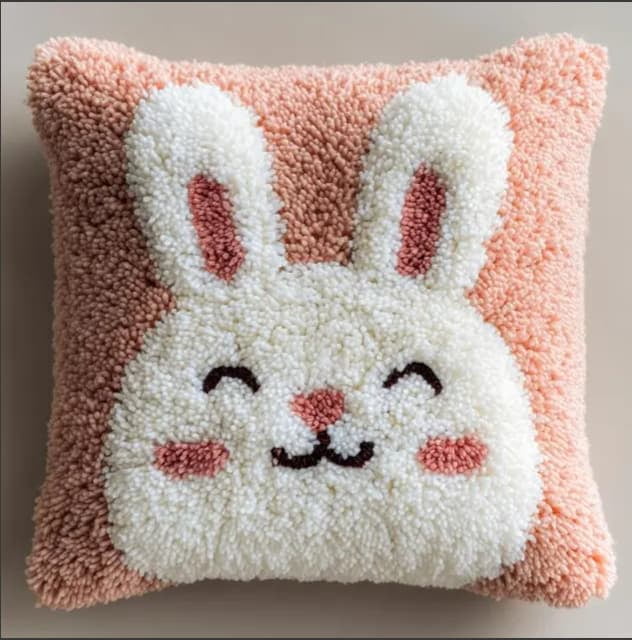 Latch Hook Pillow Case Kits,Little White Rabbit 17X17 Inch Latch Hook Cushion Cover Kit,Knitting Kits Cushion For Adults And Beginners Rug Making Kit For Starters