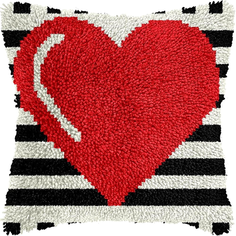 Latch Hook Pillow Case Kits,Love 17X17 Inch Latch Hook Cushion Cover Kit,Knitting Kits Cushion For Adults And Beginners Rug Making Kit For Starters