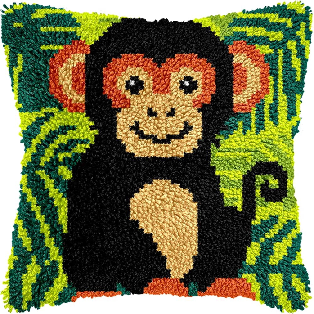 Latch Hook Pillow Case Kits,Monkey 17X17 Inch Latch Hook Cushion Cover Kit,Knitting Kits Cushion For Adults And Beginners Rug Making Kit For Starters