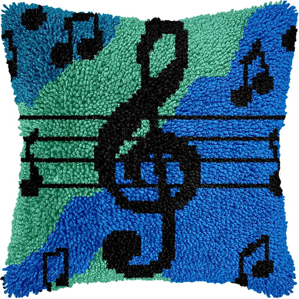 Latch Hook Pillow Case Kits,Musical Symbols 17X17 Inch Latch Hook Cushion Cover Kit,Knitting Kits Cushion For Adults And Beginners Rug Making Kit For Starters