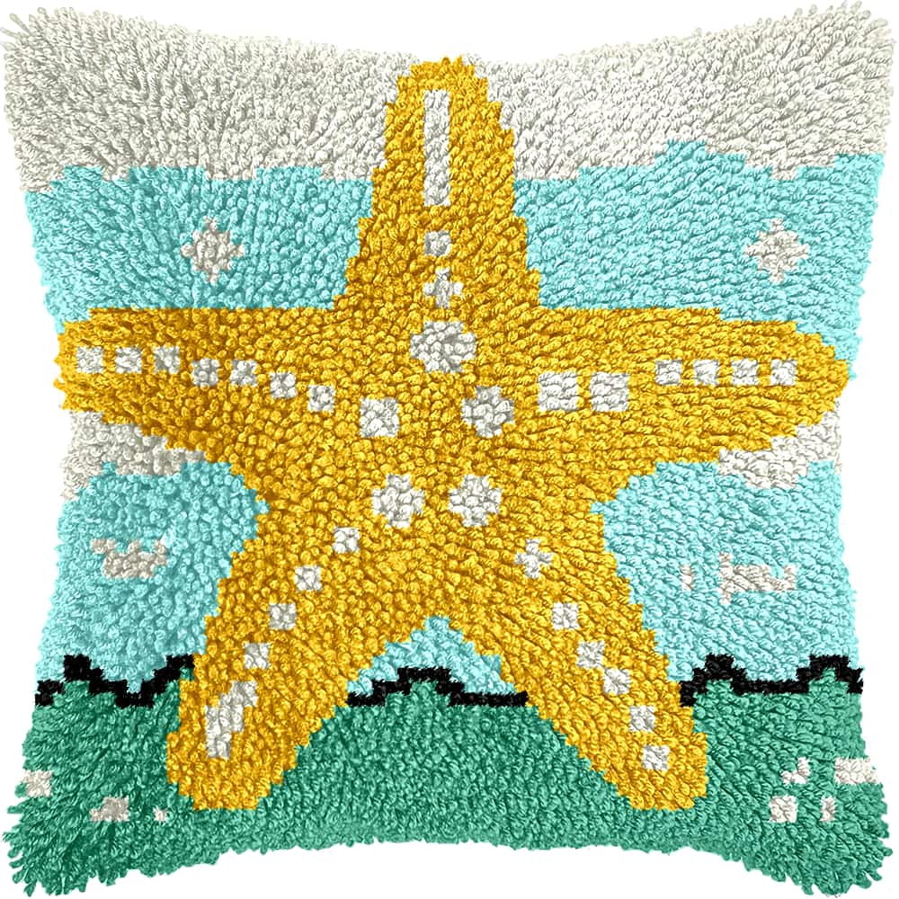 Latch Hook Pillow Case Kits,Starfish 17X17 Inch Latch Hook Cushion Cover Kit,Knitting Kits Cushion For Adults And Beginners Rug Making Kit For Starters