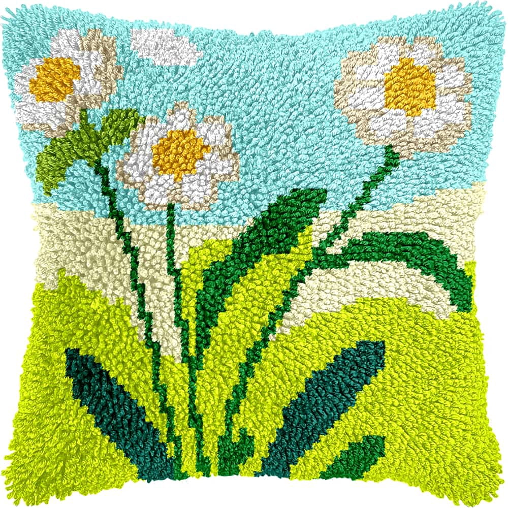Latch Hook Pillow Case Kits,Sunflower 17X17 Inch Latch Hook Cushion Cover Kit,Knitting Kits Cushion For Adults And Beginners Rug Making Kit For Starters