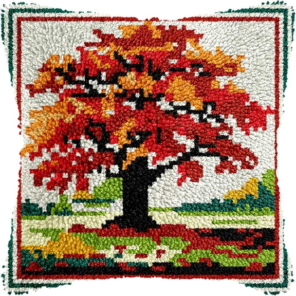 Latch Hook Pillow Case Kits,Tree 17X17 Inch Latch Hook Cushion Cover Kit,Knitting Kits Cushion For Adults And Beginners Rug Making Kit For Starters
